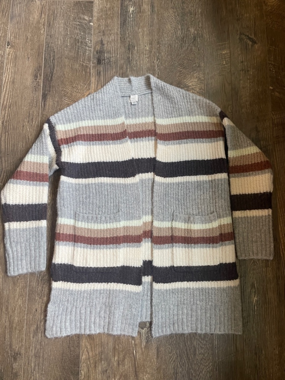 a new‎ day Striped Open-Front Cardigan with Cream, Brown & Gray Size XS